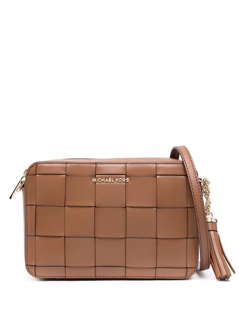 michael michael kors jet set medium woven leather crossbody bag|michael kors women's jet set item lg crossbody.